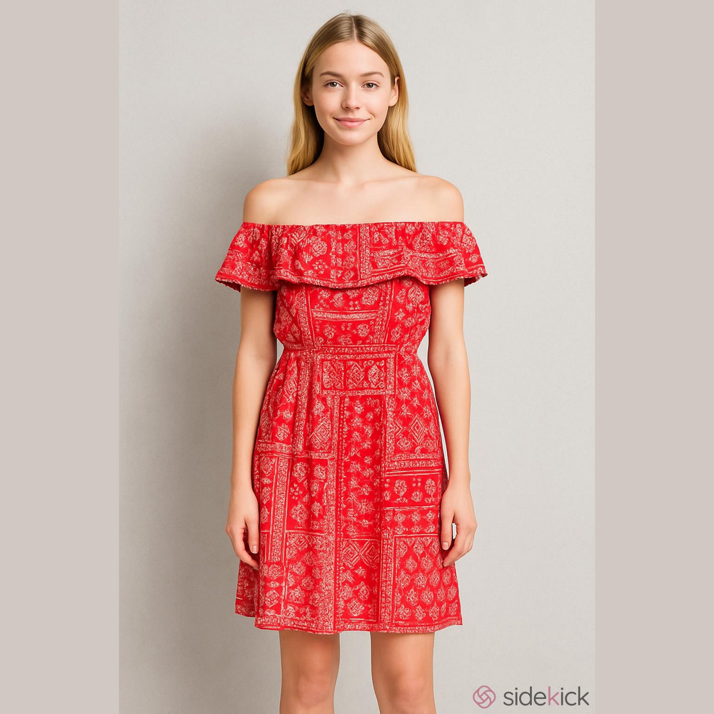 Faded Glory Women Large Eyelet Paisley Off Shoulder Dress